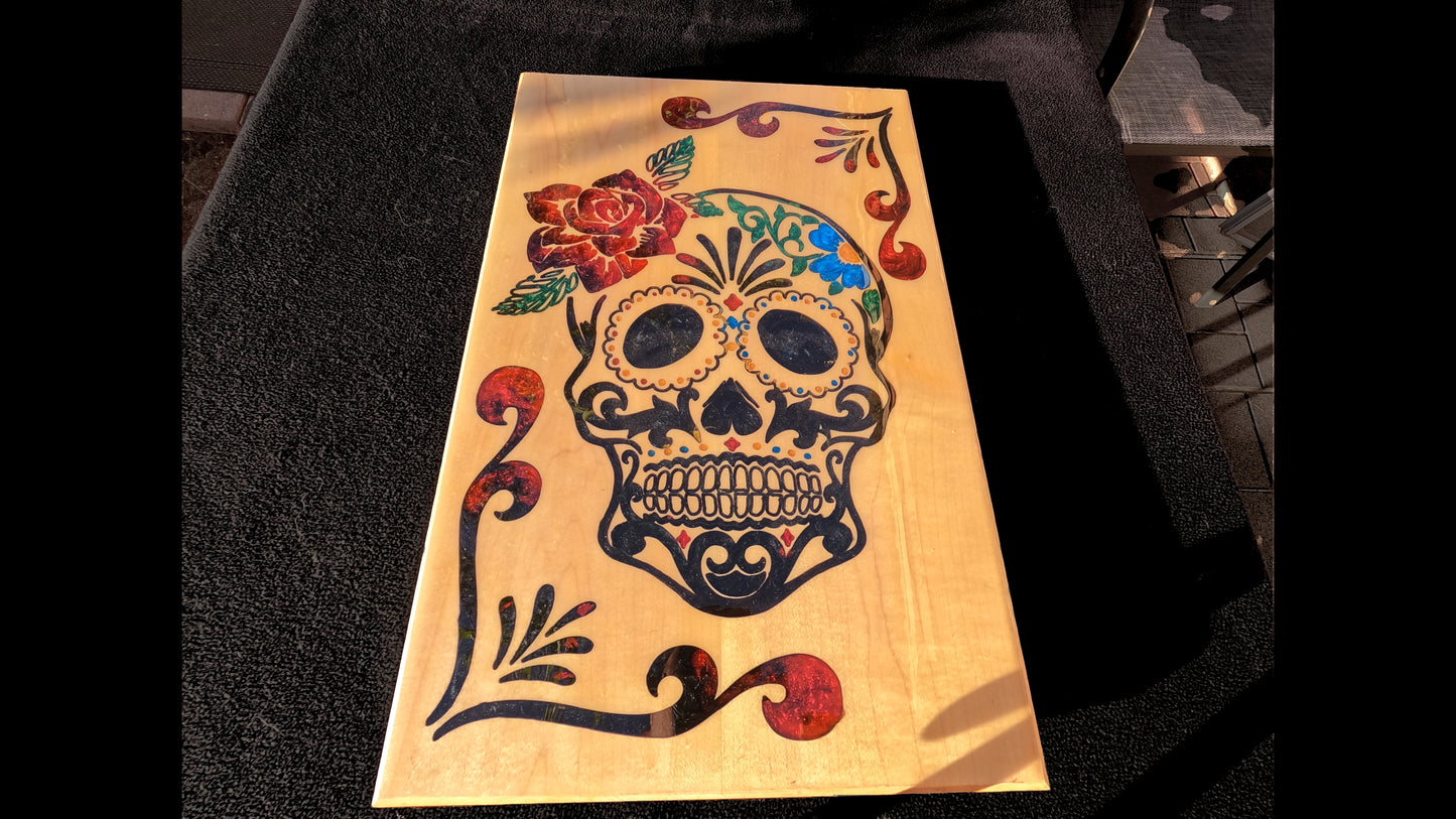 lower front view of the Dia de Los Muertos skull design.